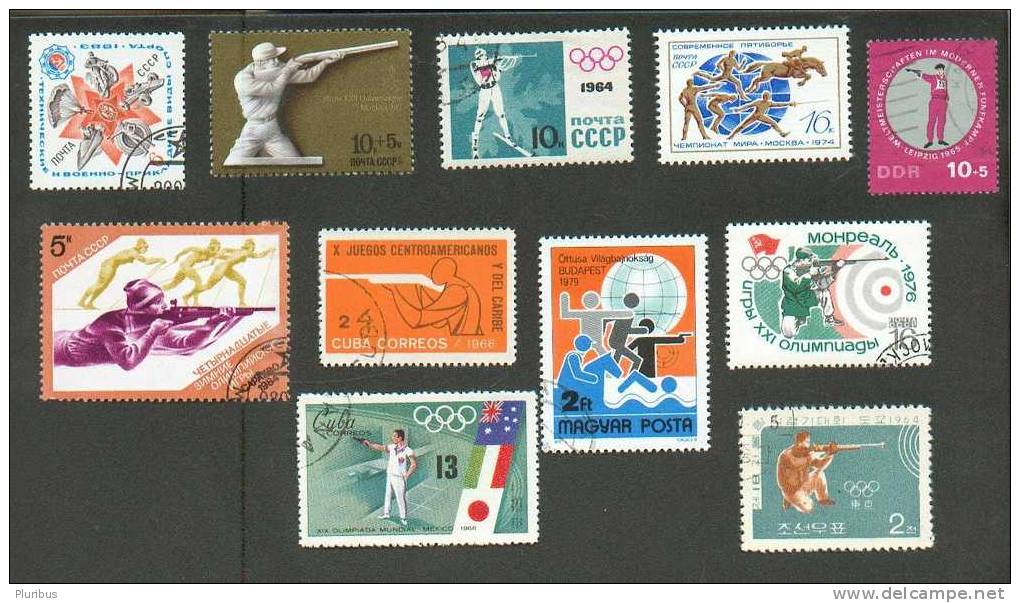 LOT OF 11 USED STAMPS, SHOOTING - Shooting (Weapons)