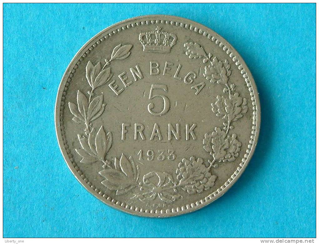 EEN BELGA - 5 FRANK 1933 VL ( Morin 389 B ) - ( For Grade, Please See Photo ) ! - 5 Francs & 1 Belga