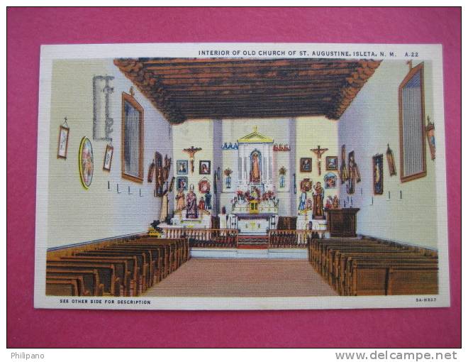 Isleta Nm  Interior Of Old Church Of St Augustine 1948 Cancel    Linen---ref 148 - Other & Unclassified