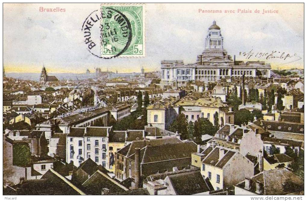 14222   Belgio,   Bruxelles,  Panorama  Avec  Palais  De  Justice,  VG  1910 - Cartas Panorámicas