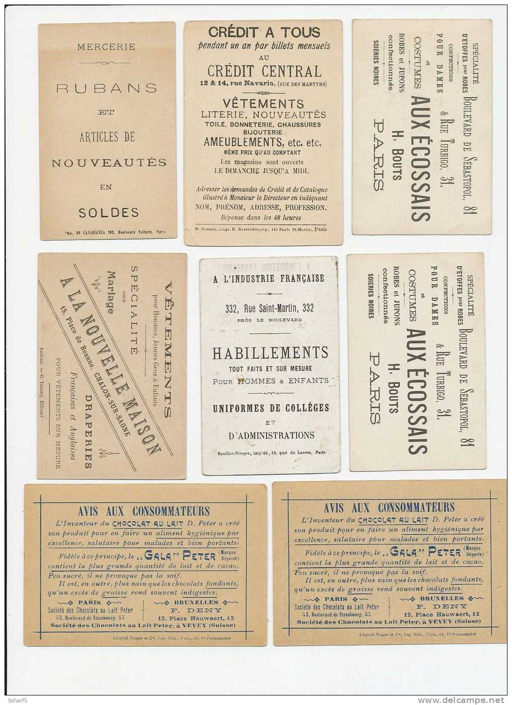 B) 8 Chromos Chocolats Vêtements Etc. Années 1880 - Sonstige & Ohne Zuordnung