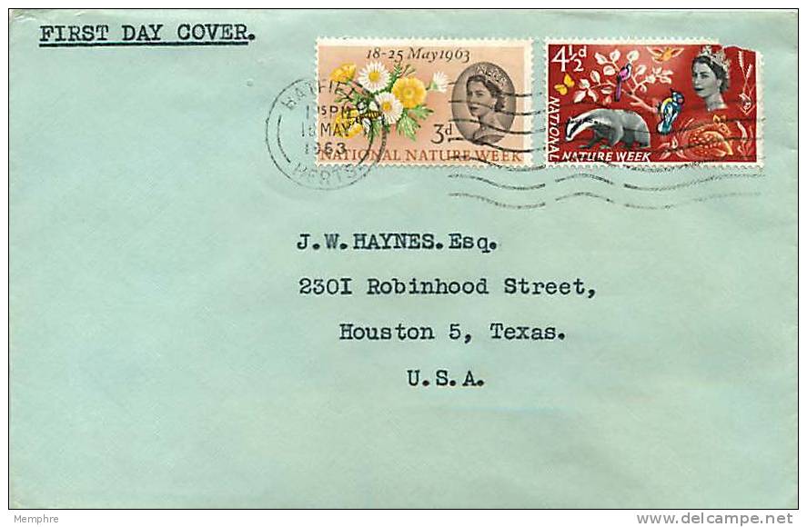1963  Nature Week FDC  4 1/2d Stamp Cut Into At UR Corner - 1952-1971 Pre-Decimal Issues