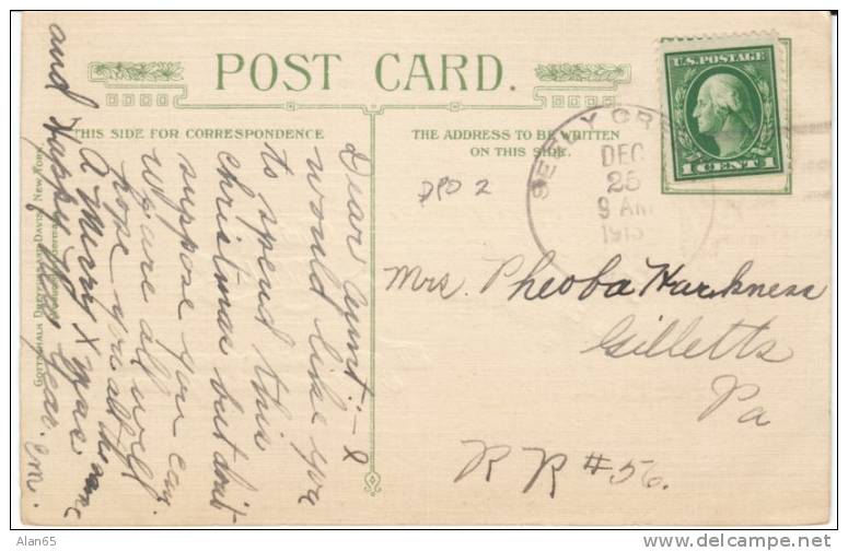 Seely Creek (Chemung Co.) NY New York DPO-2 Closed Post Office Cancel Postmark Nice Christmas Postcard - Marcofilie