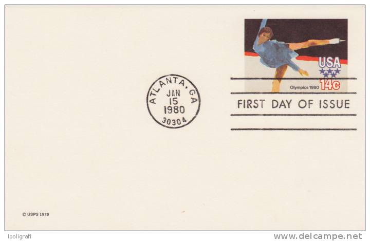 USA - 1980 - FDC Spec. Cancellation - Winter Olympics Games, Lake Placid, Skating - 15-1-80 - Eiskunstlauf