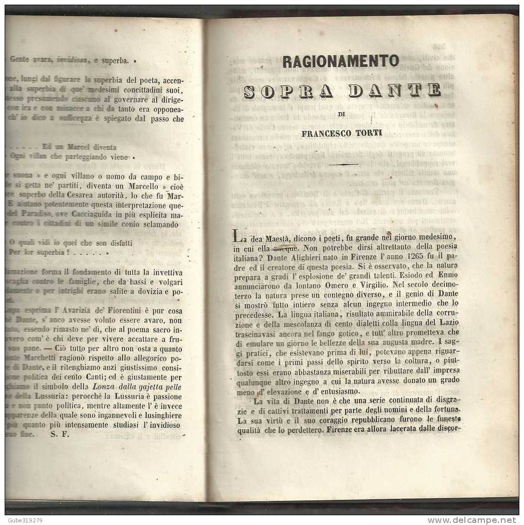 ANNO 1843 -REF 6 - POESIE LIRICHE DI DANTE ALIGHIERI-FLORILEGIO-COMMENTI-STUDI  -TIPOGR.MENICANTI -ROMA