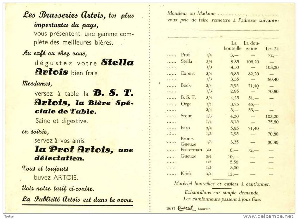 Publicitaire Kaart / Carte Publicitaire  La B.S.T De STELLA ARTOIS ( Verso Zien ) - Autres & Non Classés