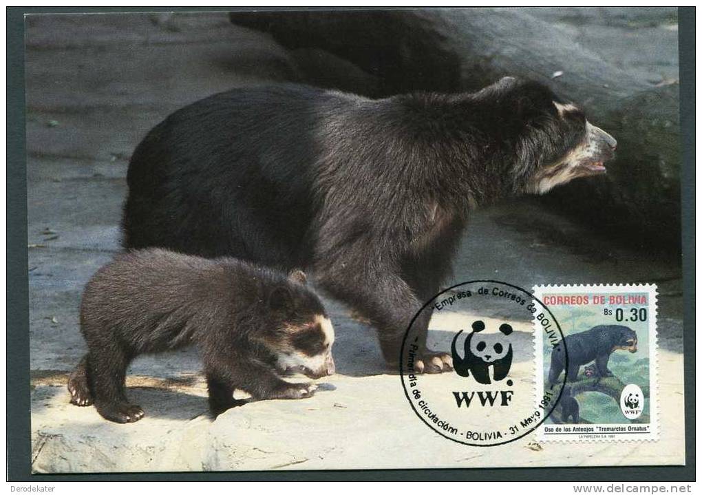 Spectacled Bear. Der Brillenbar. Ours. Beer. WWF. Maximum Card Bolivia 1991. Oso De Los Anteojos.  New!! - Bears