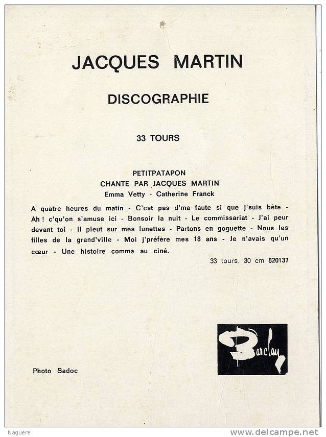 JACQUES MARTIN  -  CARTE PUBLICITAIRE BARCLAY  -  DEDICACE   -  CPM 1970 - Artistes