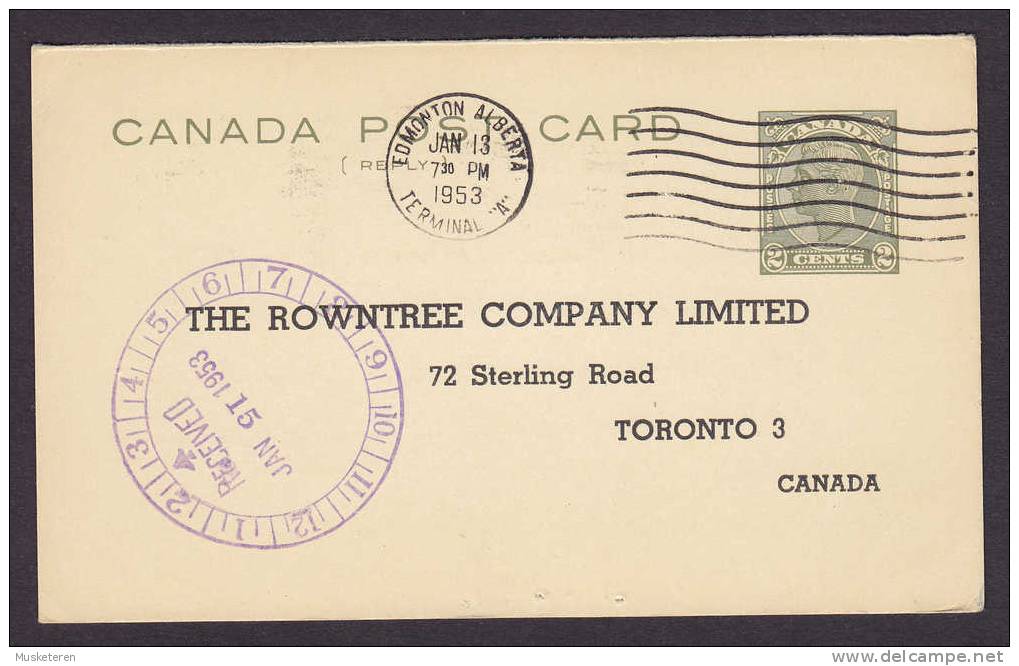 Canada Private Print Postal Stationery Ganzsache Entier Postcard ROWNTREE COMPANY Edmonton Alberta 1953 - 1903-1954 Rois