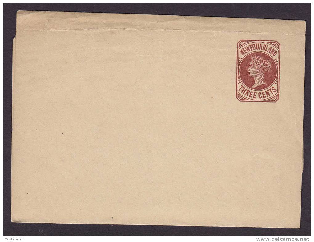 Newfoundland Postal Stationery Ganzsache Entier Streifband Wrapper THREE CENTS Queen Victoria Unused - Postal Stationery