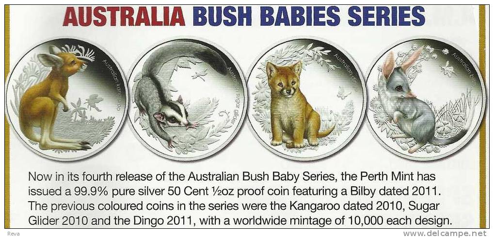 AUSTRALIA 50 CENTS BUSH BABIES SERIES ANIMAL QEII HEAD1YEAR TYPE 2011 NR SILVER 1/2Oz PROOF READ DESCRIPTION CAREFULLY!! - Other & Unclassified