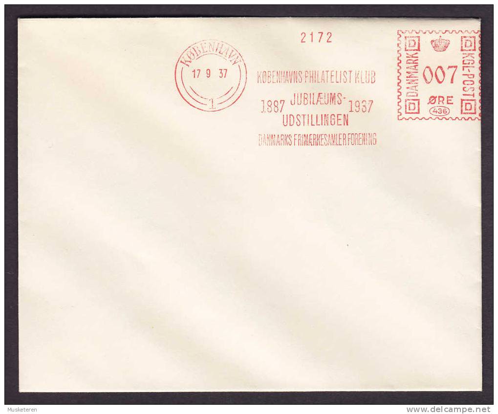 Denmark ATM Cancel 436 KØBENHAVNS PHILATELISTKLUB 1887-1937 JUBILÆUMSUDSTILLING Meter Stamp Cancel Cover 1937 - Maschinenstempel (EMA)