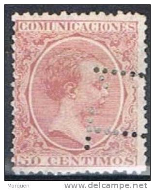 España 50 Cts Alfonso XIII Telegrafos, Perforado T1, Num 224 T  º - Used Stamps