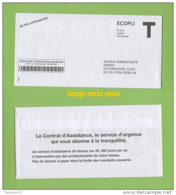 Enveloppe à Fenêtre Envelope Ecopli T Ne Pas Affranchir DOMEO LYON FRANCE - Cartas & Documentos