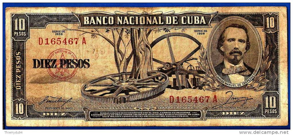 Cuba 10 Pesos 1958 Cespedes Peso Centavos Centavo Caraibe - Kuba