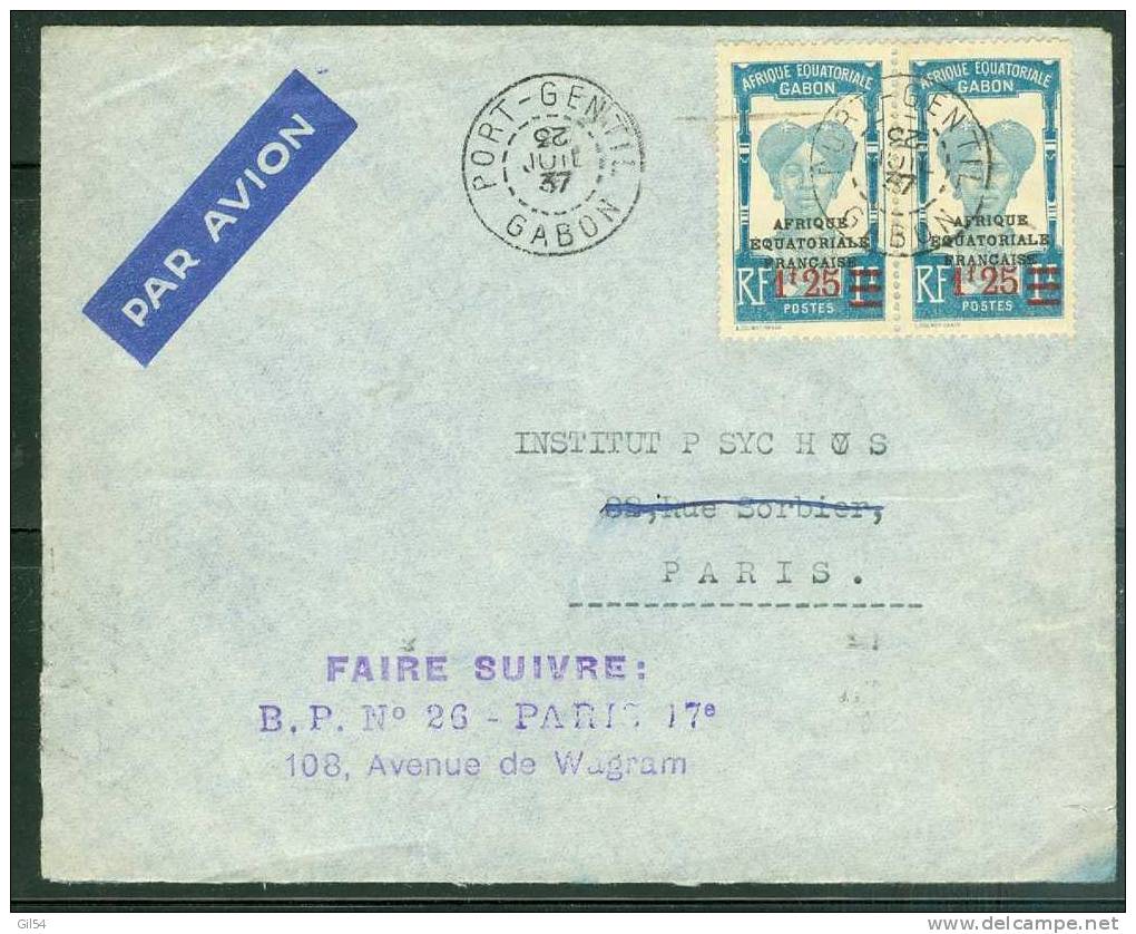 Lettre De Port Gentil ( Gabon) Pour Paris , Dallay N°108 X 2 SUR LETTRE Oblitéré Juillet 1937  -  Phi7301 - Altri & Non Classificati