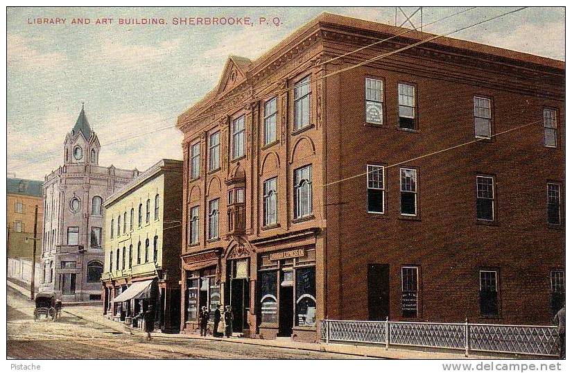 Original 1905 - Sherbrooke Québec Canada - Rue Street - Library & Art Building - Architecture Animated - 2 Scans - Sherbrooke