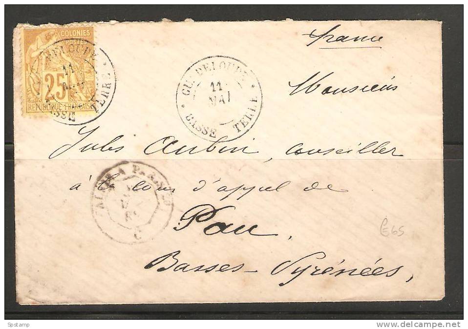 Guadeloupe March 1888 25c French Colonies General Type On Cover From Basse Terre To Pau , France - Covers & Documents