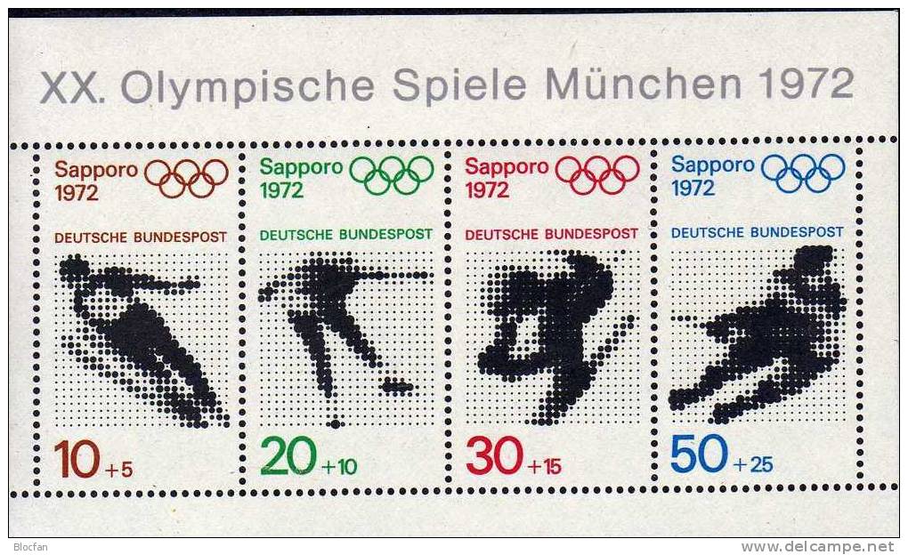 Winter-Olympiade Sapporo 1972 BRD Block 6 ** 4€ Skisprung Eiskunstlauf Abfahrtslauf Eishockey Olympic Sheet From Germany - Winter 1972: Sapporo