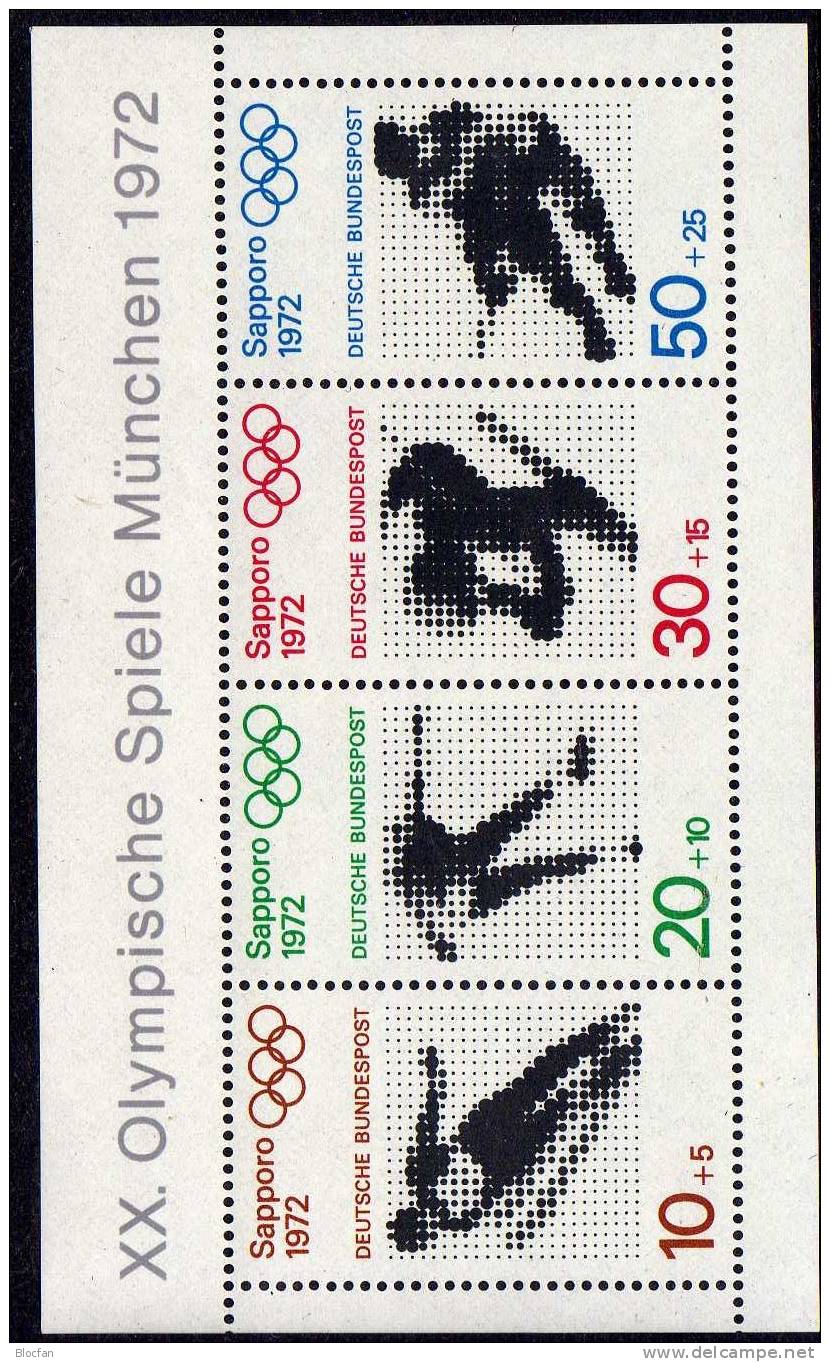 Winter-Olympiade Sapporo 1972 BRD Block 6 ** 4€ Skisprung Eiskunstlauf Abfahrtslauf Eishockey Olympic Sheet From Germany - Winter 1972: Sapporo