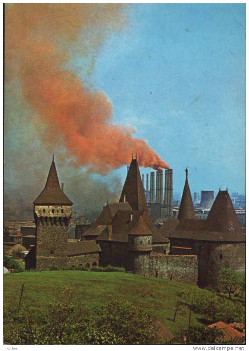 Romania- Postcard 1973- Hunedoara  - Environnement, The Hunedoara Castle- (Pollution!!; Verschmutzung) - 2/scans - Andere & Zonder Classificatie