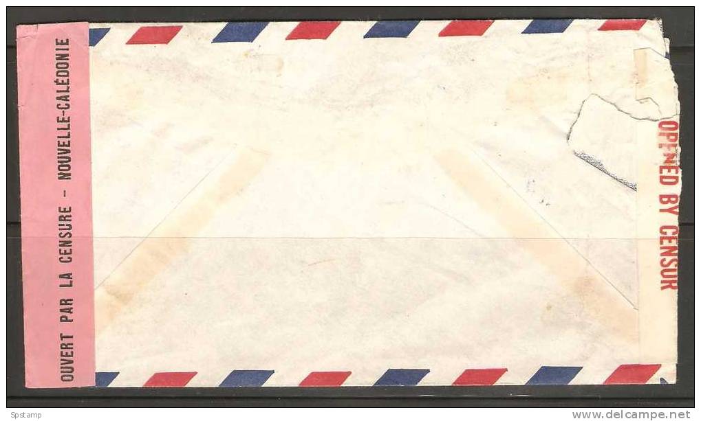 New Caledonia 1943 Twice Censored Air Mail Cover Noumea To Sydney , Fr7.50 Composite Cagou Franking - Briefe U. Dokumente