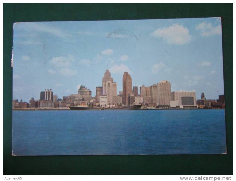 Detroit Waterfront Viewed From Windsor Ontario + Canadian Stamp - Detroit