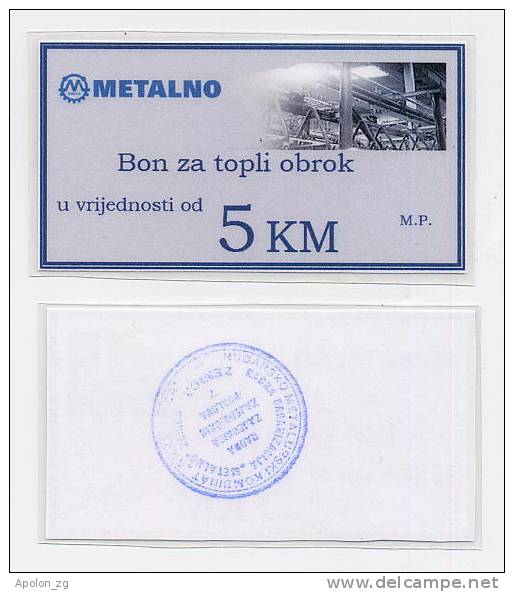 BOSNIA - BOSNIEN UND HERZEGOWINA:  5 Covertible Maraka ND(2000/01)  UNC  *METALNO - ZELJEZARA ZENICA* - Bosnien-Herzegowina