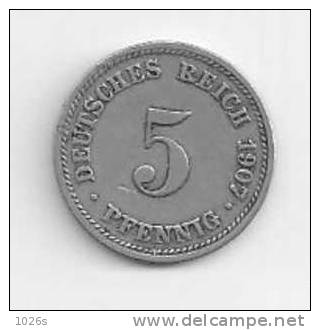 PIECE DE 5 PFENNIG D'ALLEMAGNE DE 1907 D - 5 Pfennig