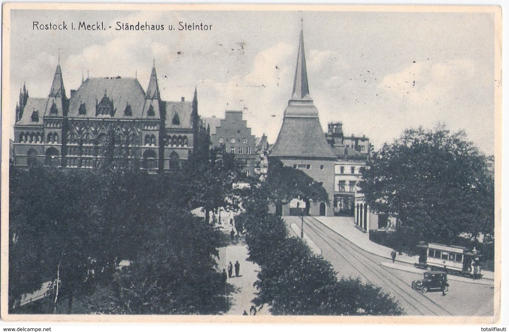 ROSTOCK Mecklenburg Ständehaus SteintorVogelschau Straßenbahn Tram Opel P 4 Oldtimer Gelaufen Marke Abgefallen - Rügen