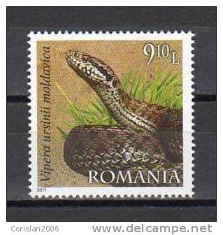 Romania 2011 MNH / Reptiles Of Romania / The Moldavian Meadow Viper - Snakes