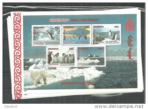 Q873.-.MONGOLIA .-. MNH .-. MINI SHEET . 1997.-. PENGUINS / PINGUINOS .-. GREENPEACE  26TH ANNIVERSARY - Pingouins & Manchots