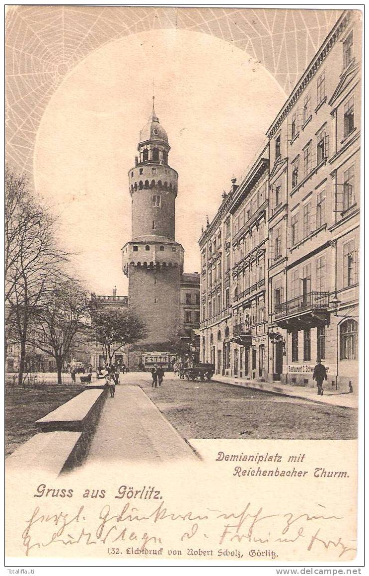 Görlitz Demianiplatz Straßenbahn Pferde Wagen 14.2.1903 Gelaufen Installationsbetrieb F Wasseranlagen Restaurant Pumpen - Goerlitz