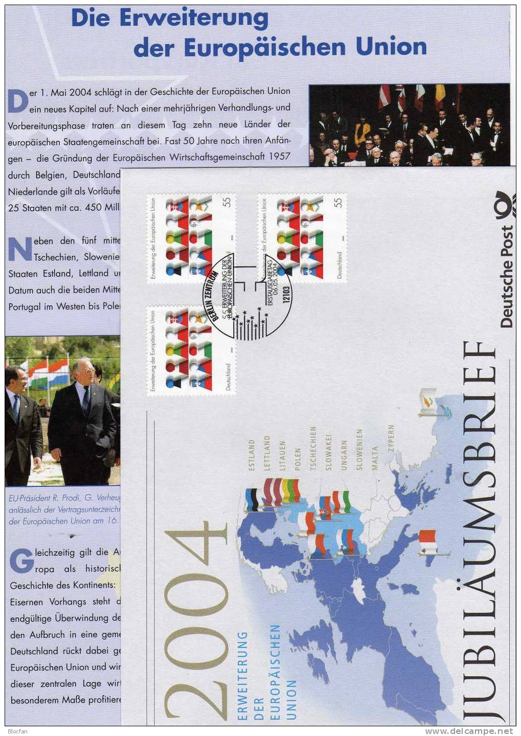 Erweiterung Der EU Offizieller Brf.2/04 Bund 3x2400 SST 10€ Jubiläumsbrief Spielfiguren Flaagen-Farbe Cover From Germany - 2004