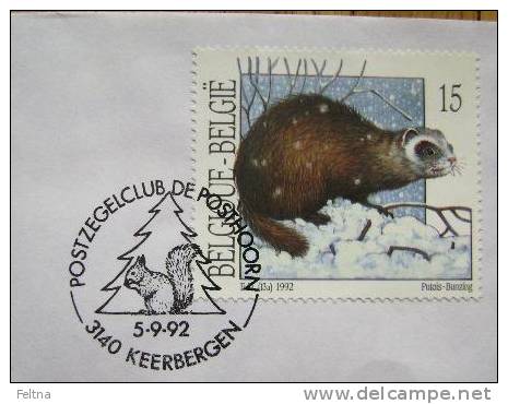 1992 BELGIUM CANCELATION ON COVER 1 SQUIRREL RODENT - Roedores