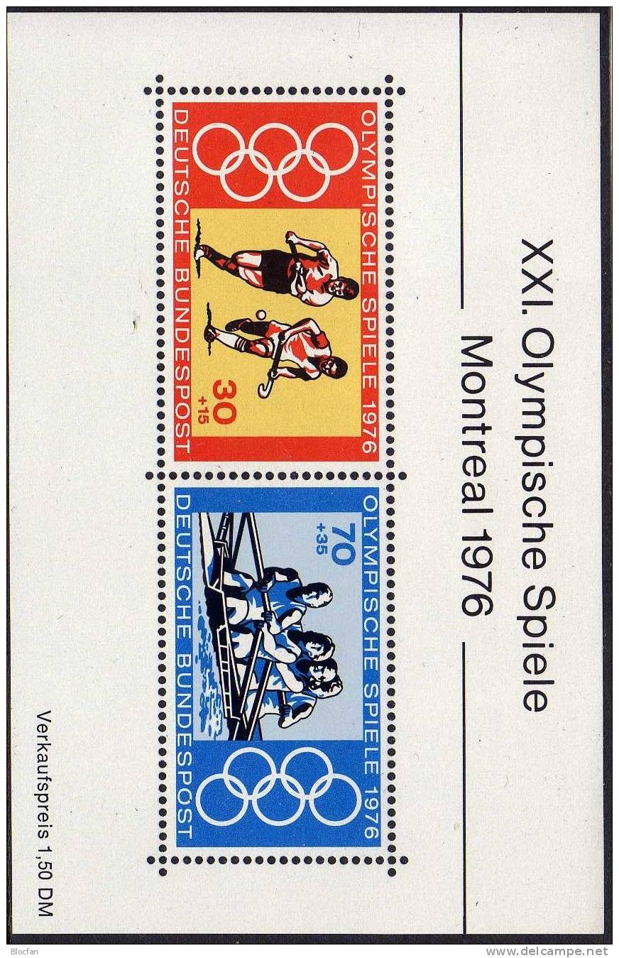 Sportarten Feldhockey Rudern 1976 BRD Block 12 ** 2€ Sommer-Olympiade Montreal Sport Bloc Olympic Sheet From Germany - Hockey (su Erba)