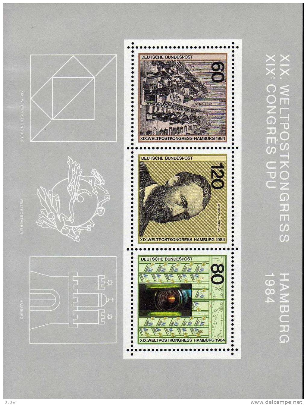 UPU-Weltpostkongreß Brief-Post Hamburg 1984 BRD Block 19 ** 5€ Stephan Briefverteiler Bloc Philatic Sheet From Germany - Other & Unclassified
