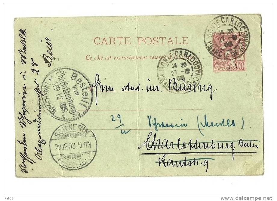 Principauté De Monaco « MONTE-CARLO »  Tarif UPU  ALLEMAGNE   à 10c - Postal Stationery