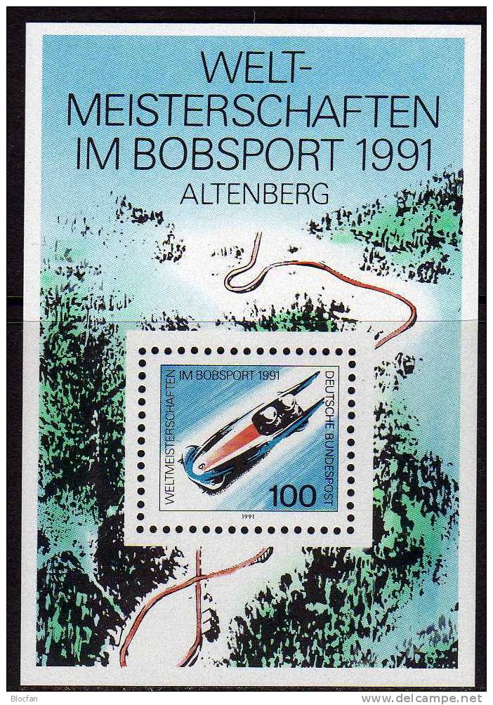 Wintersport Neue Bobbahn Altenberg 1991 BRD Block 23 ** 2€ Bobsport WM Erzgebirge Zweierbob Bloc Bob Sheet From Germany - Inverno1992: Albertville