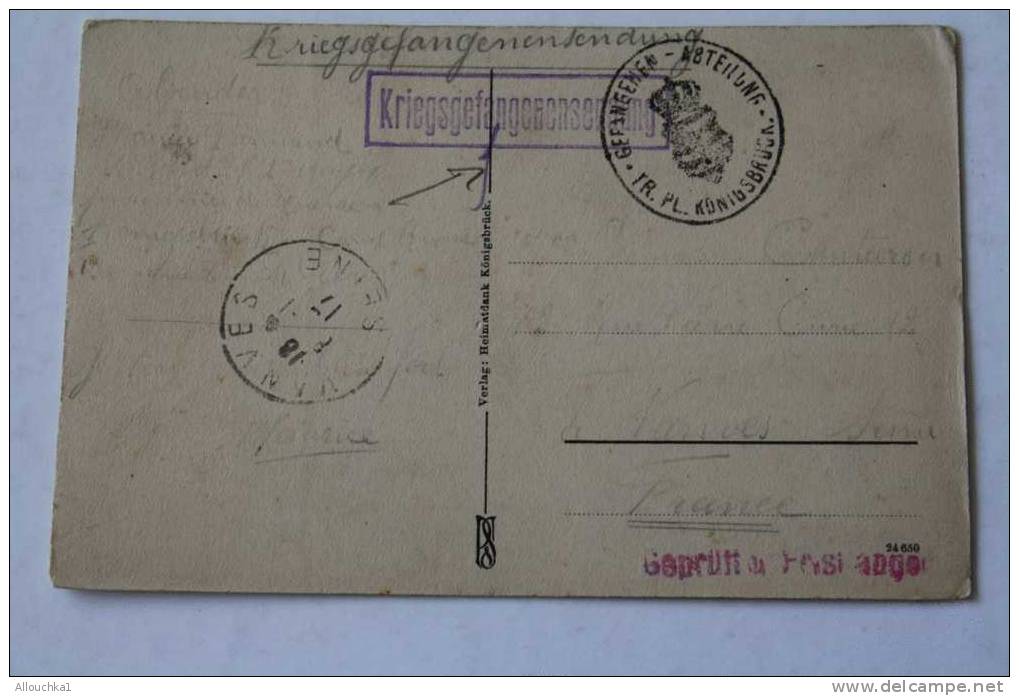 GUERRE DE 14/18 MILITARIA CACHET MILITAIRE KRIEGSGEFANGENSEN DUNG > SUR CPA DE KONNIGSBRUCK >GRIFFE PRISONNIER DE GUERRE - Covers & Documents