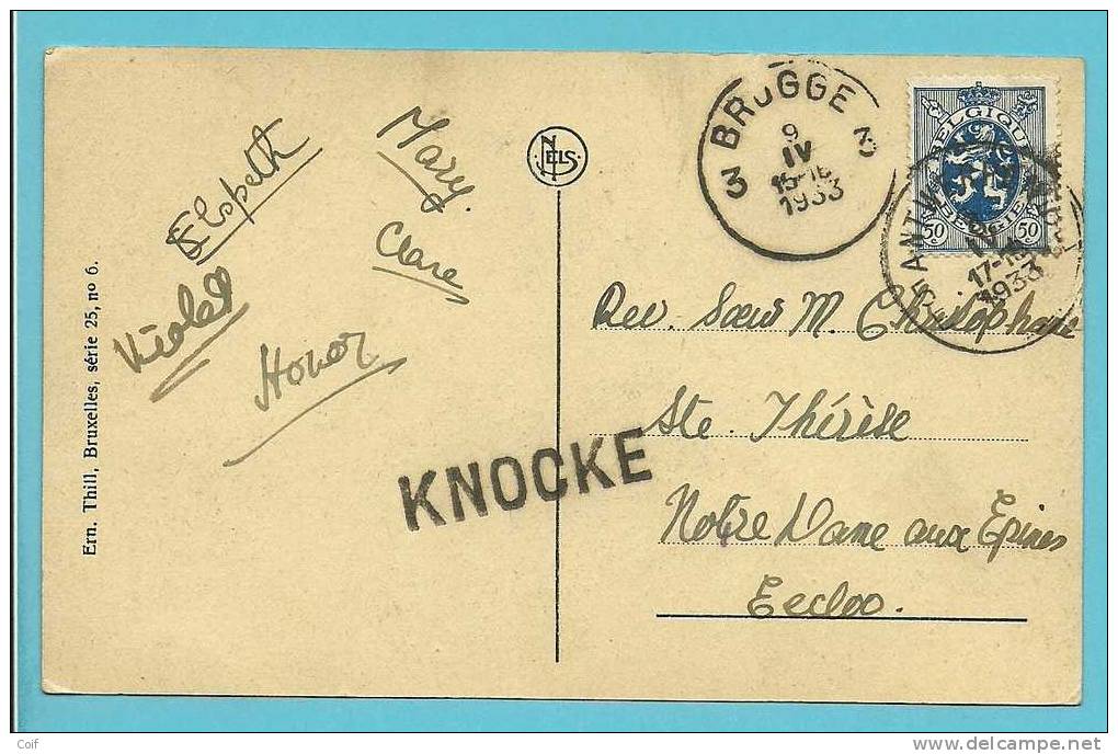 285 Op Kaart Met Naamstempel (Griffe) KNOCKE - Linear Postmarks