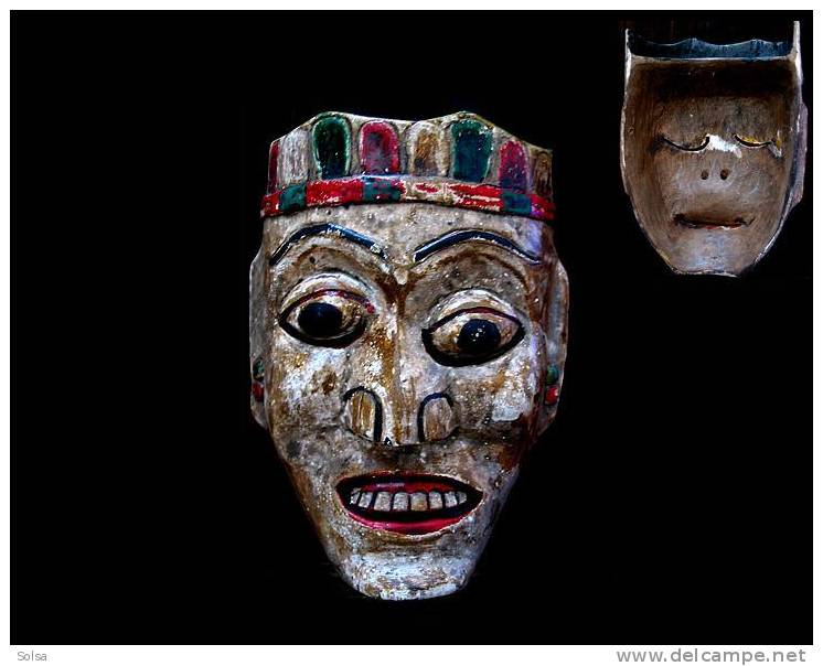 Masque De Noble Sasak Du Théâtre Amaq Darmi / Noble Man Mask Of The Muslim Sasak People Of Lombok Island - Oriental Art