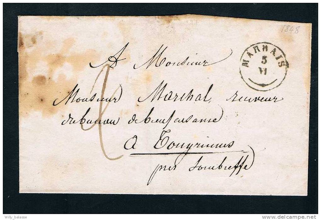 Belgique Precurseur 1848 Lettre Sans Texte T18 MARBAIS Aniv SPY - 1830-1849 (Belgica Independiente)