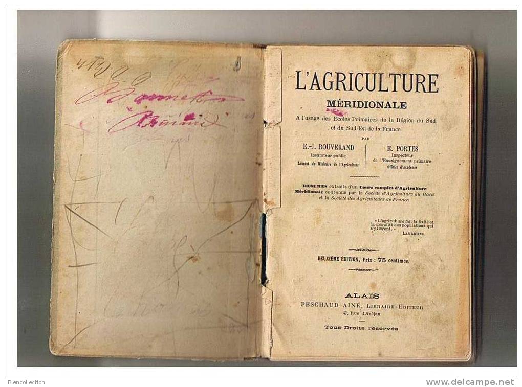 L'Agriculture Méridionale Par Rouverand Et Portes Aux éditions Peschaud Ainé;à ALAIS (Gard) - Nature