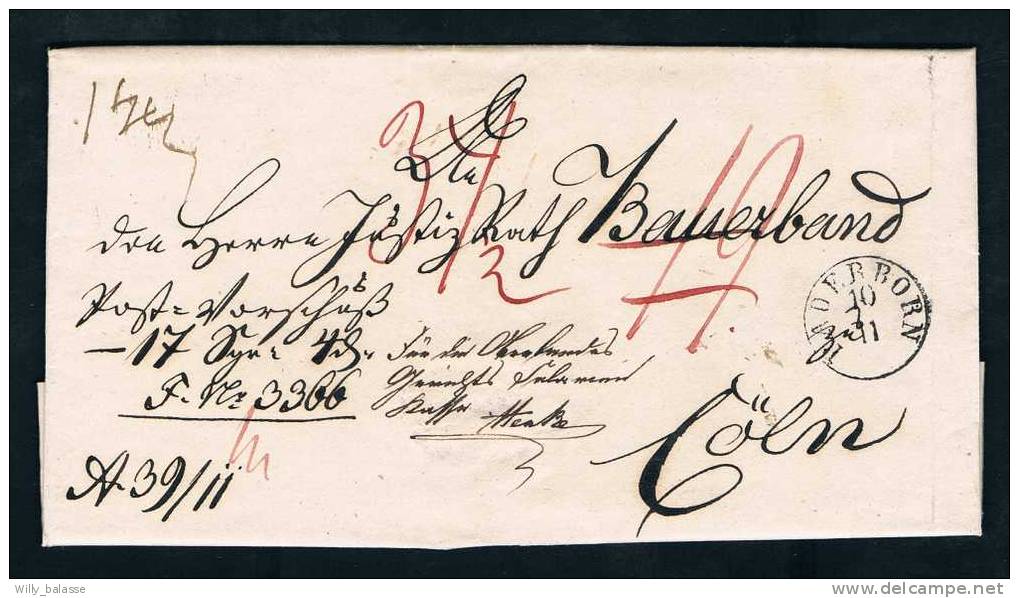 Allemagne Precurseur 1841 Lettre Avec Càd RADERBORN + Divers Ports Et Annotation Pour Coln - Prephilately