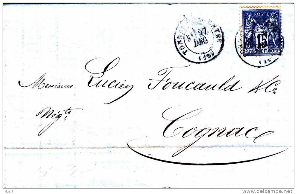 Courrier Expédié De Tonnay-Charente à Cognac En Décembre1881. - Other & Unclassified