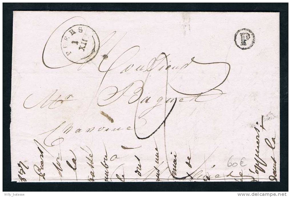 Belgique Precurseur 1837 Lettre Avec T18 Puers + Boite P De St Amand ( Interieur Petit Manque) - 1830-1849 (Belgica Independiente)
