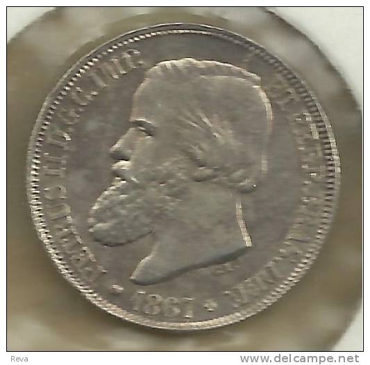 BRAZIL 200 REIS EMBLEM LEAVES FRONT PEDRO II HEAD BACK 1867 UNC AG SILVER KM? READ DESCRIPTION CAREFULLY!! - Brasil