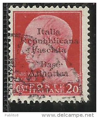 ITALIA REGNO REPUBBLICA SOCIALE ITALIANA FASCISTA BASE ATLANTICA 1943 SOPRASTAMPATO CENT. 20 USATO USED OBLITERE' - Ortsausgaben/Autonome A.