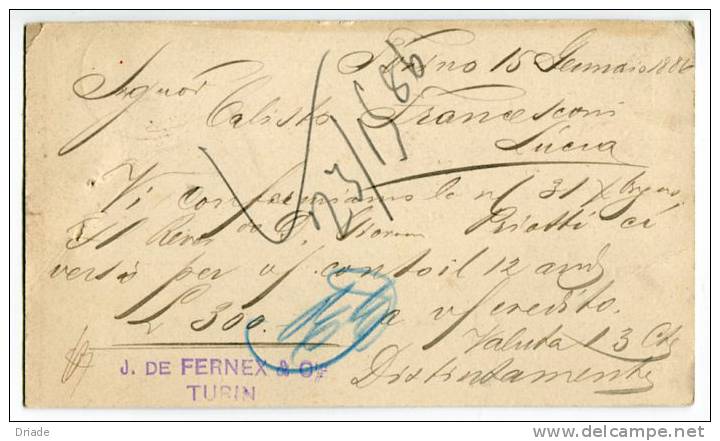 INTERO POSTALE AMBULANTE TORINO FIRENZE N°2 ANNO 1886 - Entero Postal